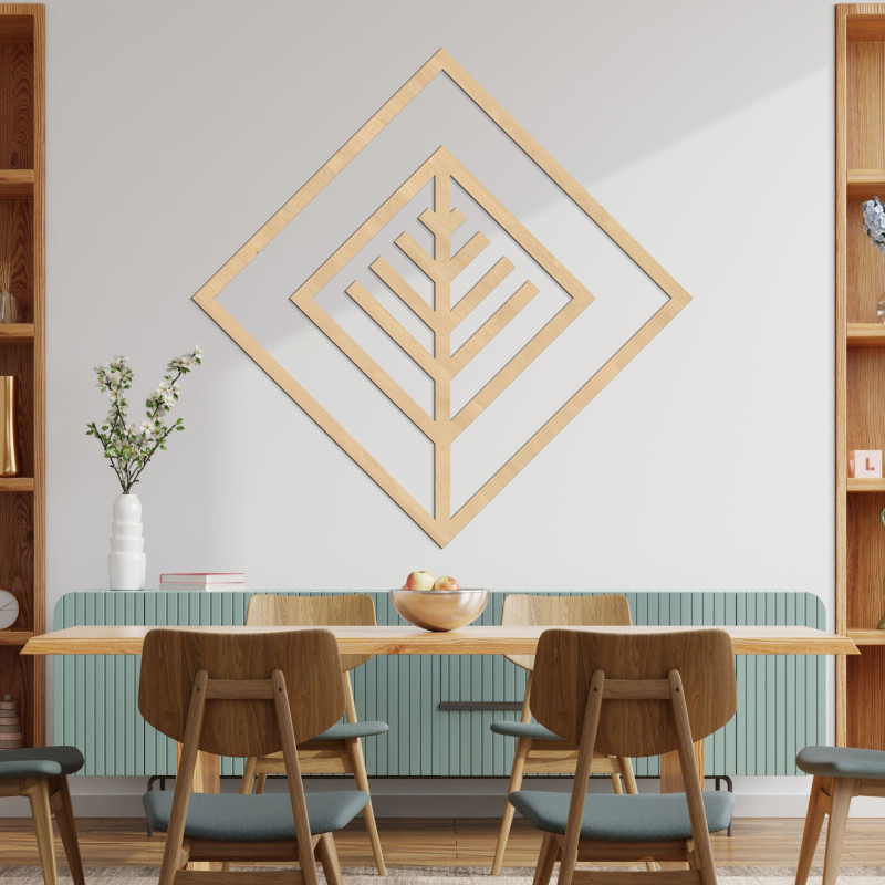 Moderní geometrická dřevěná dekorace na zeď do stylového interiéru