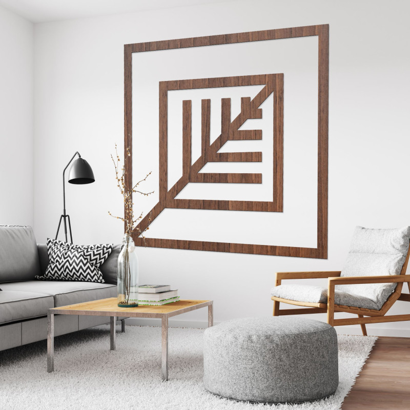 Moderní geometrická dřevěná dekorace na zeď do stylového interiéru
