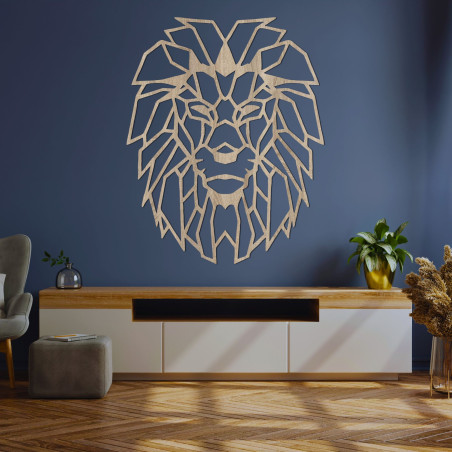 Moderní dřevěný lev na zeď s geometrickým uměleckým designem