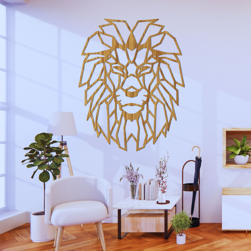 Geometrický dřevěný obraz na zeď lví hlava - LEONART