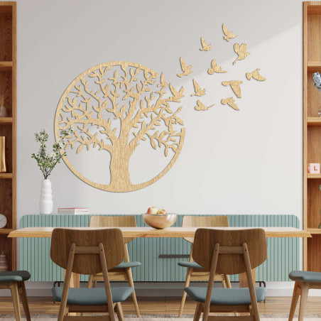 Dřevěný obrázek strom života létajících ptáků