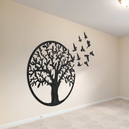 Dřevěný obrázek strom života létajících ptáků