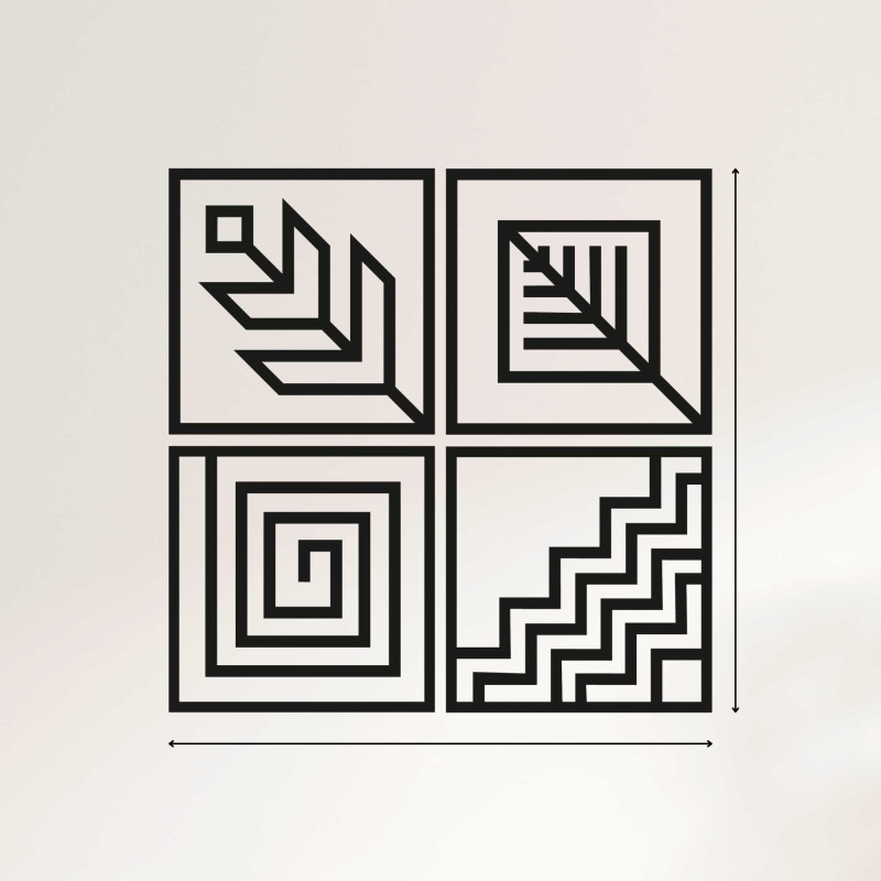 Dřevěný Obraz na zeď 4 díly geometrie