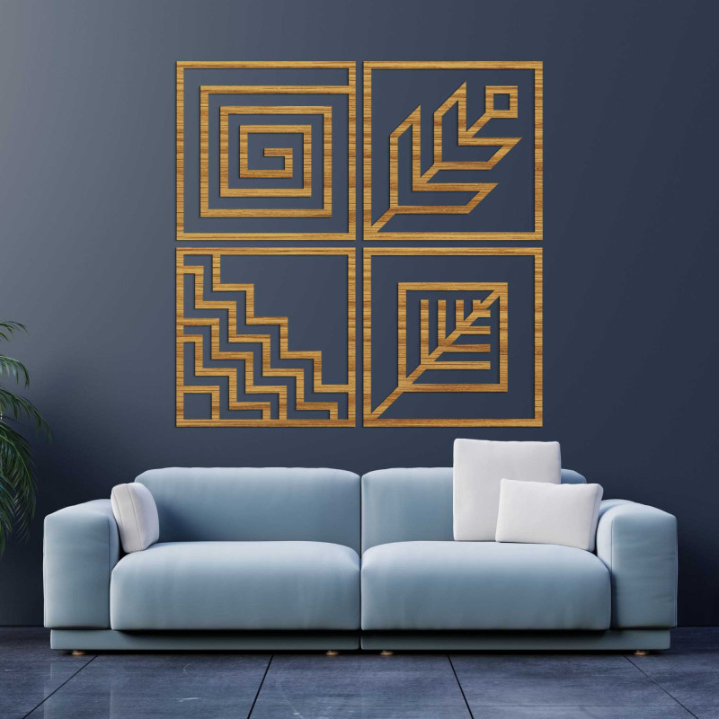 Dřevěný Obraz na zeď 4 díly geometrie