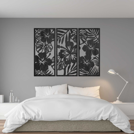 3-dílný dřevěný obraz Ibishtek Flower - DROBERE