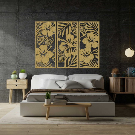 3-dílný dřevěný obraz Ibishtek Flower - DROBERE