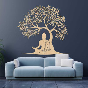 Dekorativní strom s Buddhou v meditaci v dřevěném dekoru 2