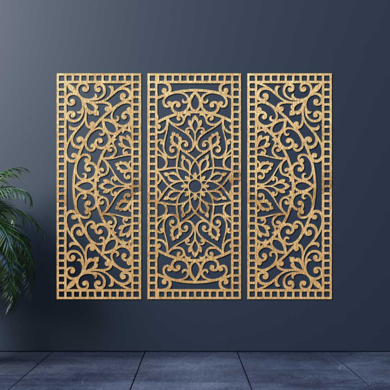 Nástěnná dekorace třídílný panel mandala - AURELIA
