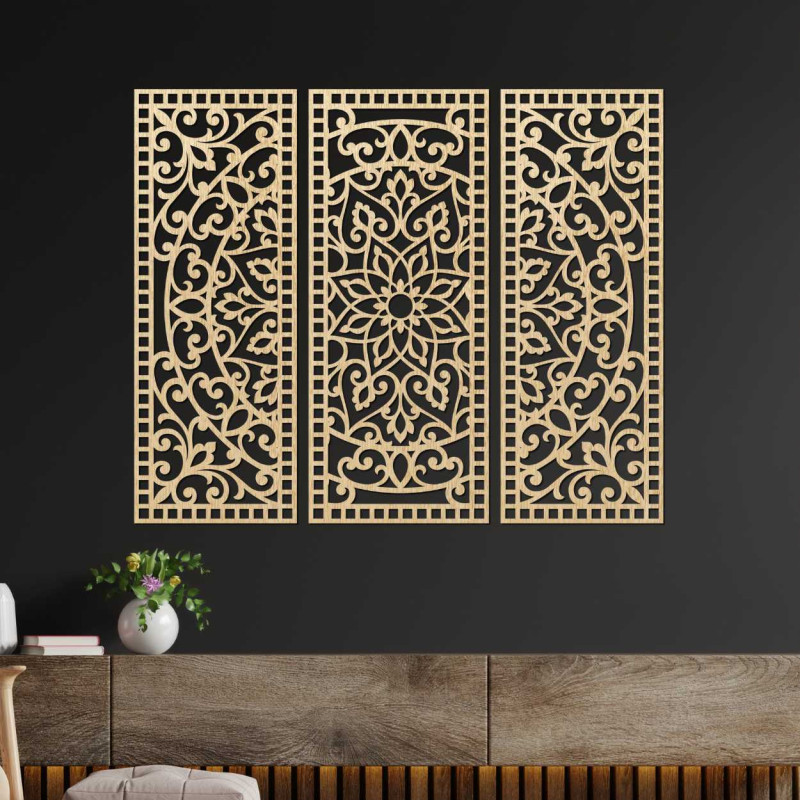 Nástěnná dekorace třídílný panel mandala - AURELIA