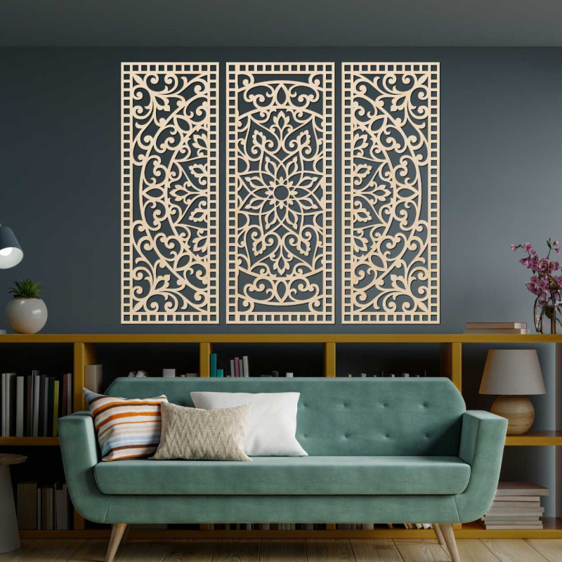 Nástěnná dekorace třídílný panel mandala - AURELIA