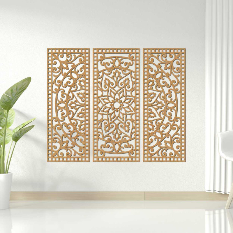 Dřevěná vícedílná nástěnná dekorace mandala - ORNATA