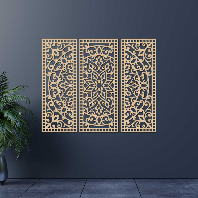 Dřevěná vícedílná nástěnná dekorace mandala - ORNATA