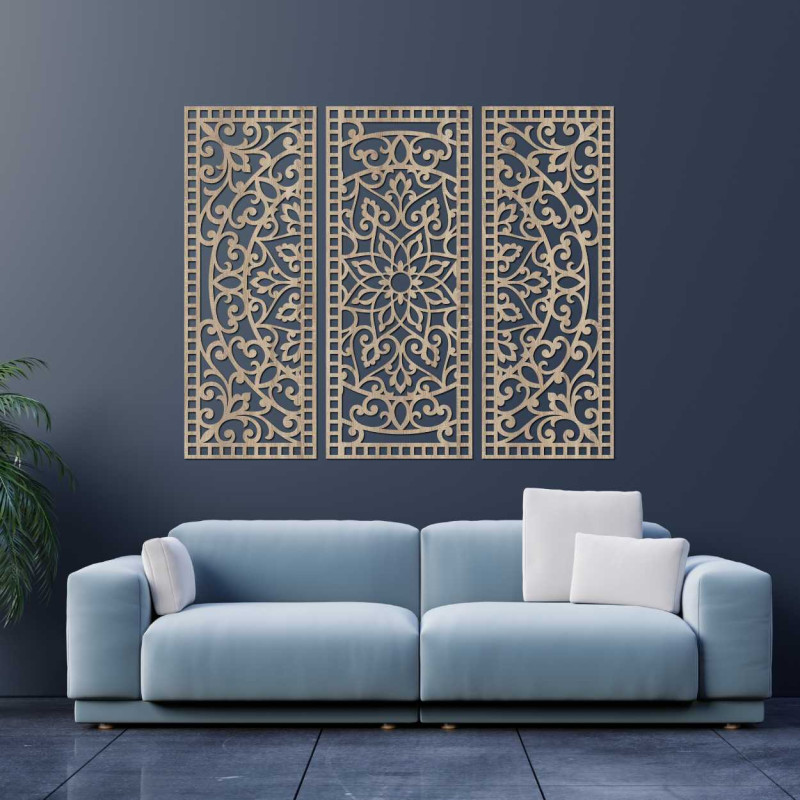 Dřevěná vícedílná nástěnná dekorace mandala - ORNATA
