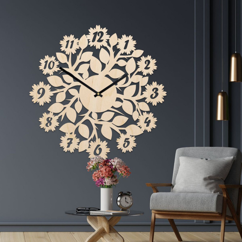 stylové hodiny s čísly, květiny