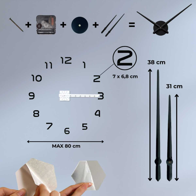 Sada hodin určená k montáži přímo na stěnu bez rámového podkladu.