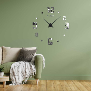 Nástěnné hodiny s nápisem TIME pod číslem dvanáct a moderním číselným stylem. 2