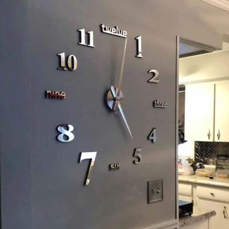 Velké hodiny s čísly sedm zobrazenými různými styly písma.