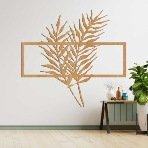 Dřevěný obraz s minimalistickými listy v rámu - PAPRADE