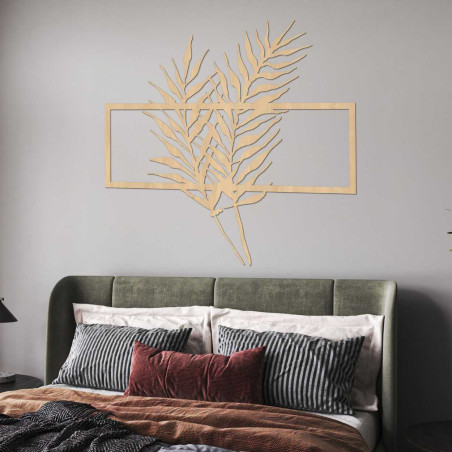 Dřevěný obraz s minimalistickými listy v rámu - PAPRADE