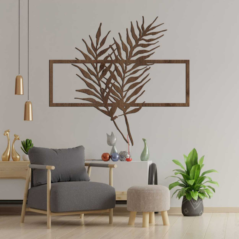 Dřevěný obraz s minimalistickými listy v rámu - PAPRADE