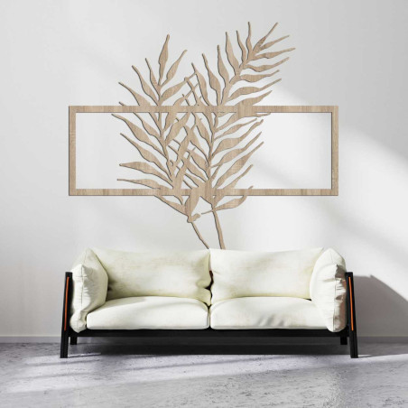 Dřevěný obraz s minimalistickými listy v rámu - PAPRADE