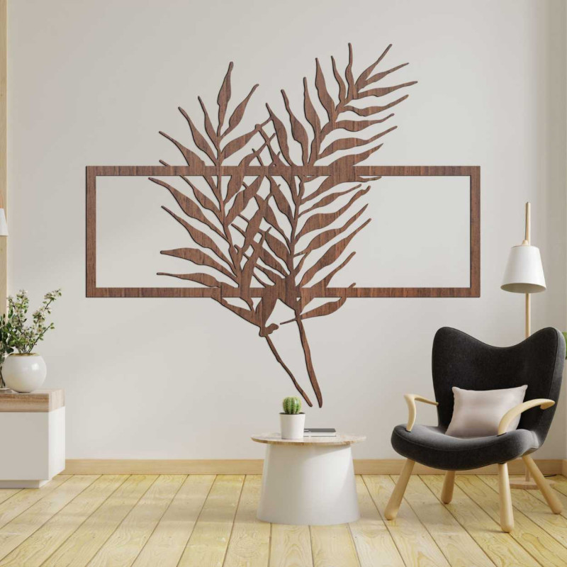 Dřevěný obraz s minimalistickými listy v rámu - PAPRADE