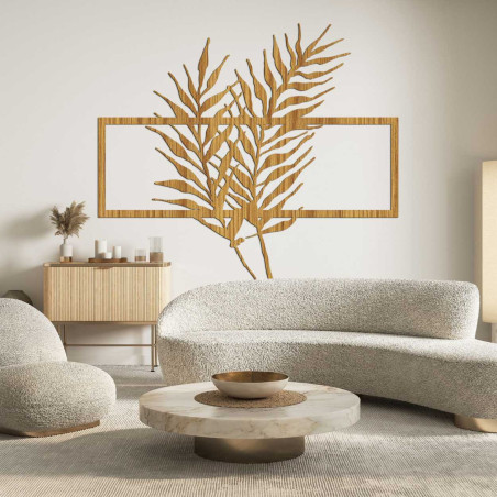 Dřevěný obraz s minimalistickými listy v rámu - PAPRADE
