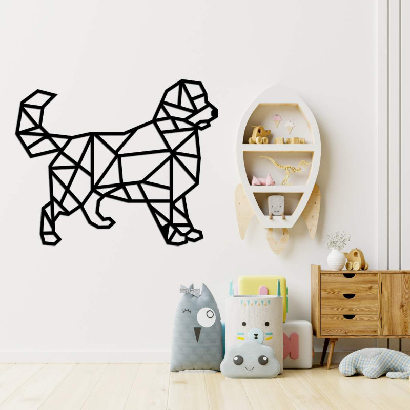 Vyřezávaný geometrický obraz na zeď pes - HAFFO
