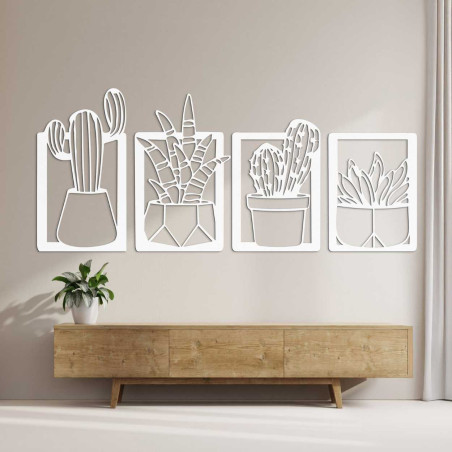 Stylový přírodní obraz ze dřeva se vzorem sukulentů a kaktusů Stylový přírodní obraz ze dřeva se vzorem sukulentů a kaktusů