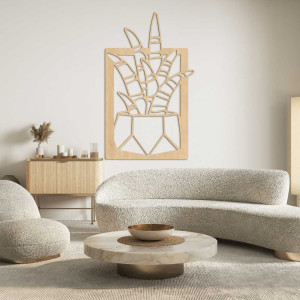 Dřevěná nástěnná dekorace se čtyřmi motivy sukulentů a kaktusů v květináčích 2