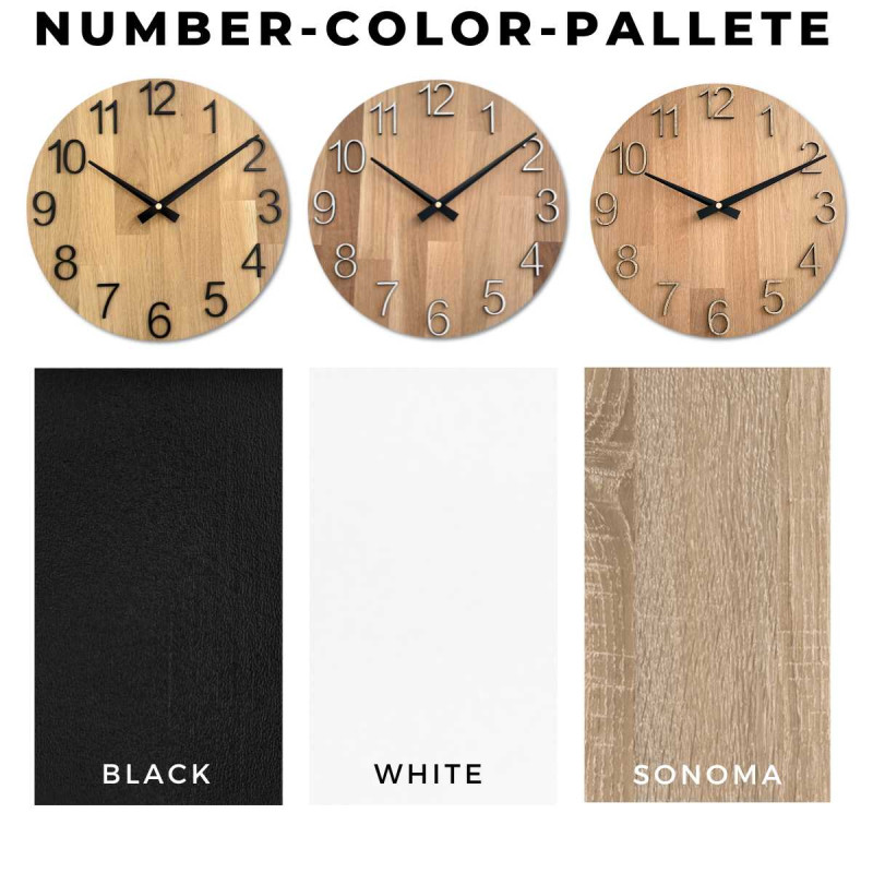 Kruhové hodiny s dekorativním výřezem ve středové části a jemnou kresbou dřeva.