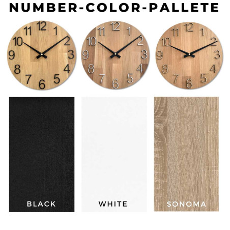 Kruhové hodiny s dekorativním výřezem ve středové části a jemnou kresbou dřeva.