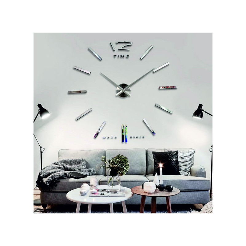 Velké 3D nalepovací nástěnné hodiny, moderní 3D hodiny na stěnu. Nástěnné hodiny do kuchyně a do obýváku.