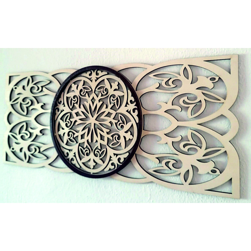 Dřevěný vyřezávaný obraz mandala, harmonická nástěnná dekorace