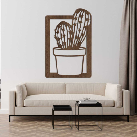Moderní nástěnná dekorace ze dřeva s elegantním designem kaktusu. Moderní nástěnná dekorace ze dřeva s elegantním designem kaktusu.