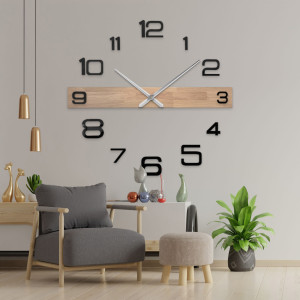 Luxusní nástěnné hodiny ze dřeva s minimalistickým designem a kontrastními číslicemi. 2