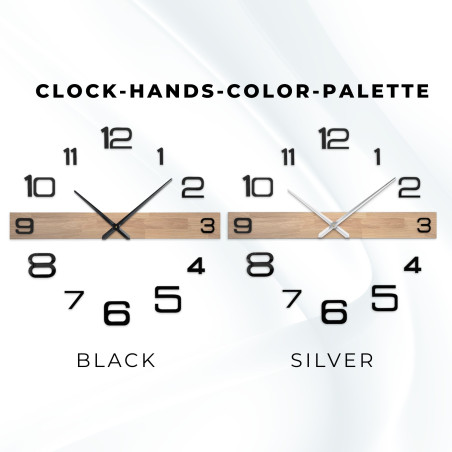 Luxusní nástěnné hodiny ze dřeva s minimalistickým designem a kontrastními číslicemi.