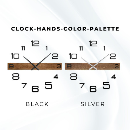 Designové dřevěné nástěnné hodiny s tmavými ručičkami a oddělenými, velkými číslicemi.