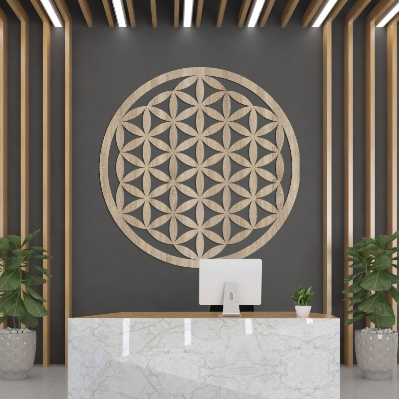 Elegantní vyřezávaná dřevěná mandala dřeví na zeď