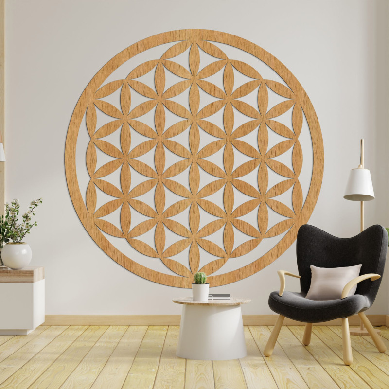 Elegantní vyřezávaná dřevěná mandala dřeví na zeď