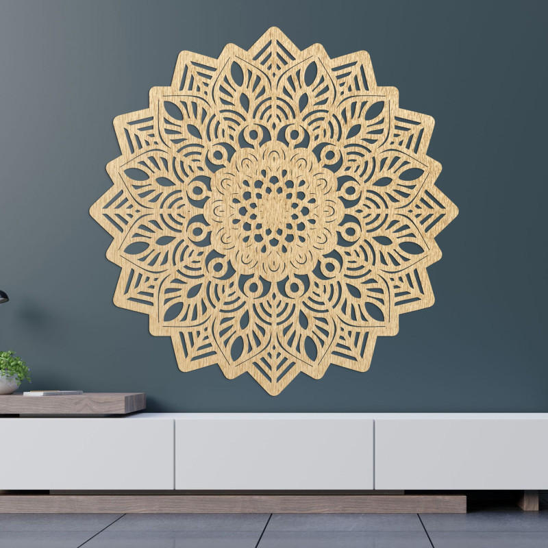 Vyřezávaná dřevěná dekorace na zeď mandala slunce - SOLIS