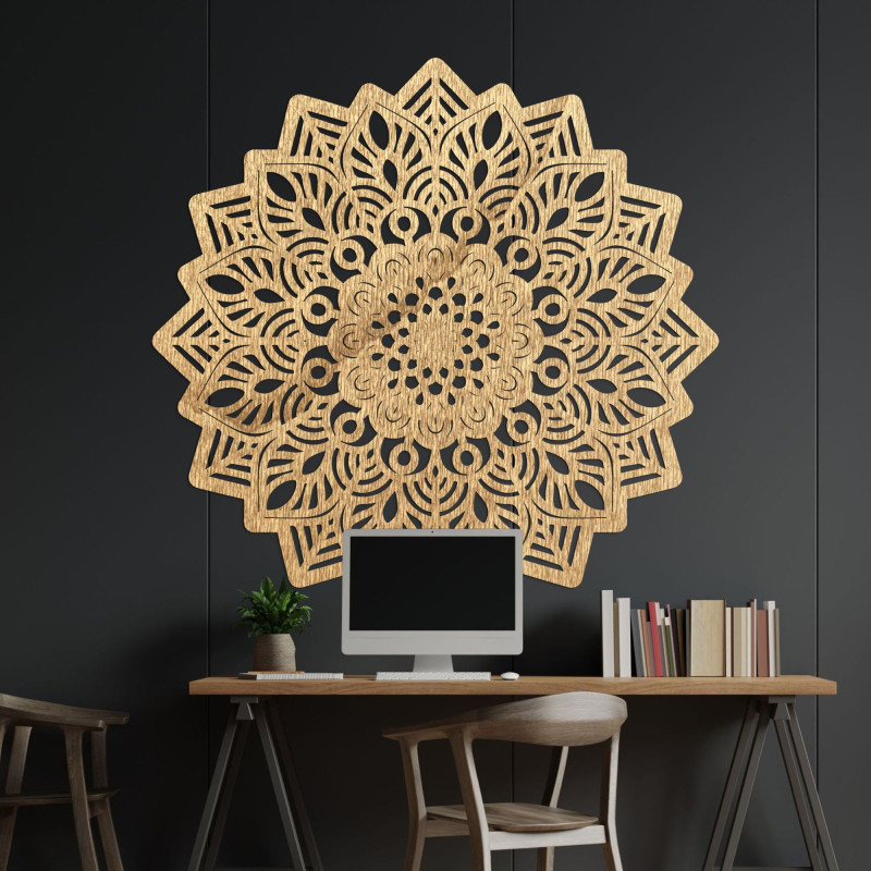 Vyřezávaná dřevěná dekorace na zeď mandala slunce - SOLIS