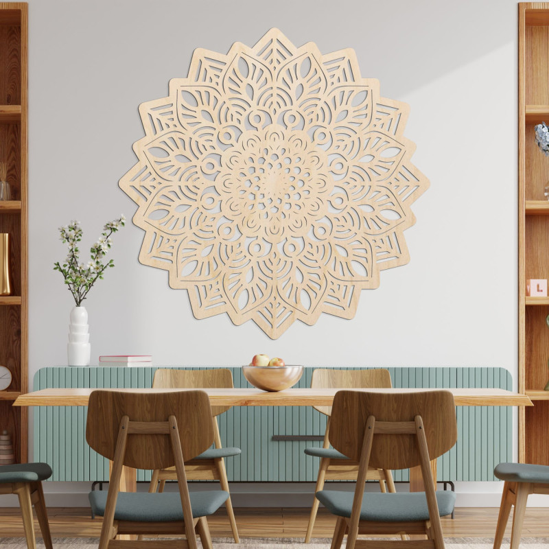 Vyřezávaná dřevěná dekorace na zeď mandala slunce - SOLIS