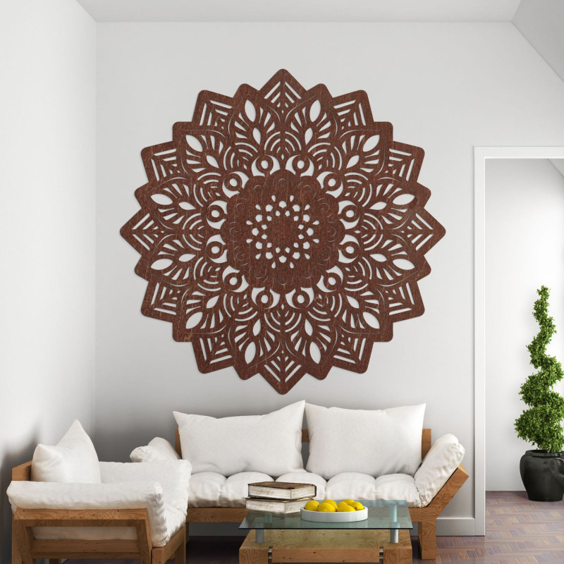 Vyřezávaná dřevěná dekorace na zeď mandala slunce - SOLIS