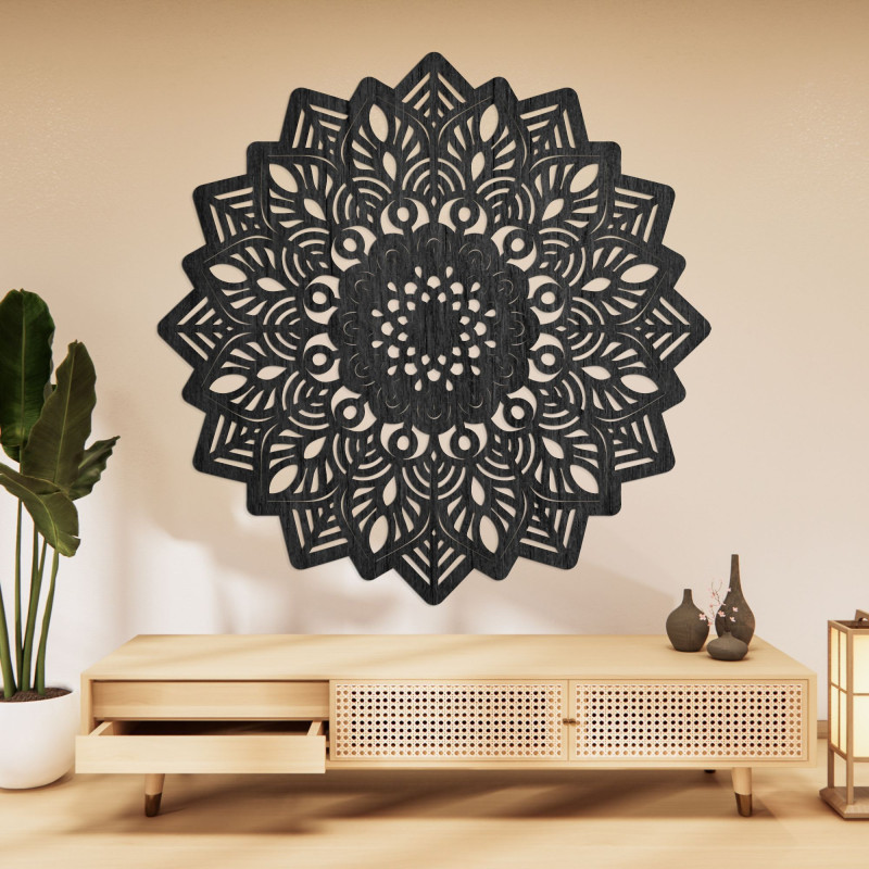 Vyřezávaná dřevěná dekorace na zeď mandala slunce - SOLIS