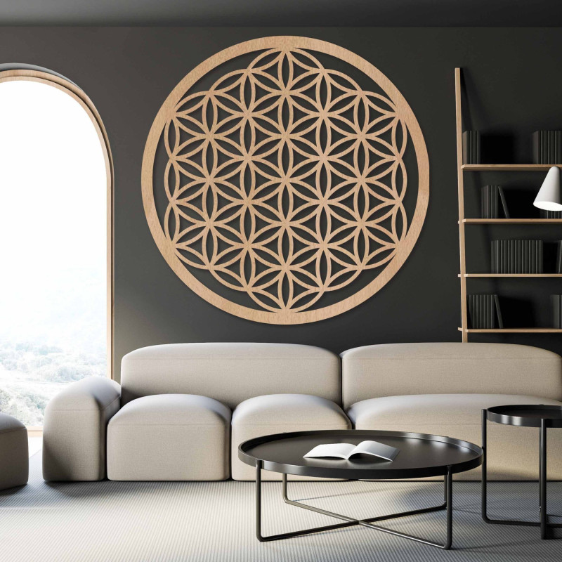 Mandala dřevěný obraz na zeď - Květ života