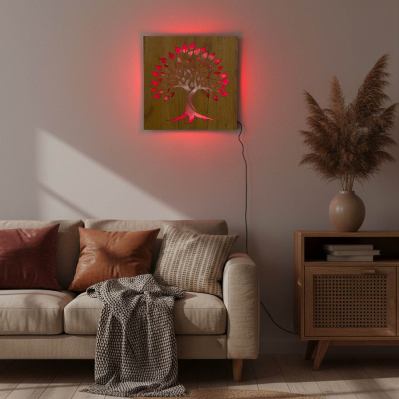 Podsvícený dřevěný obraz „Strom života“ LED nástěnná dekorace