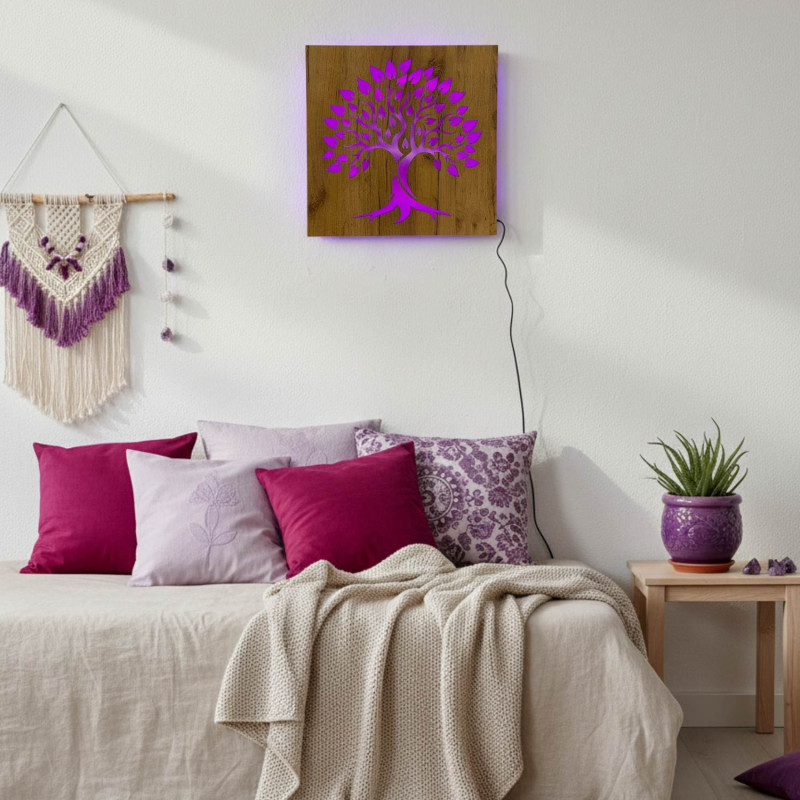 Podsvícený dřevěný obraz „Strom života“ LED nástěnná dekorace