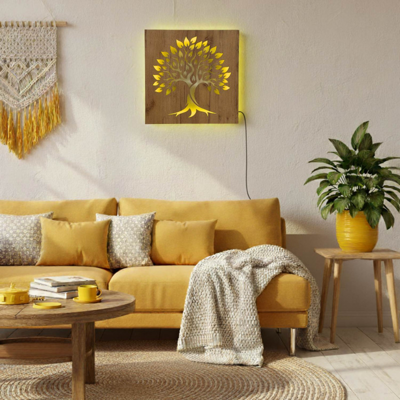 Podsvícený dřevěný obraz „Strom života“ LED nástěnná dekorace