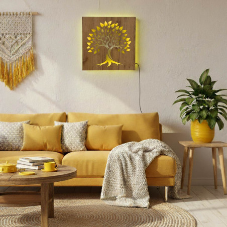 Podsvícený dřevěný obraz „Strom života“ LED nástěnná dekorace